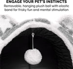 Cat Bed Snuggle Hideout for Indoor Cats & Small Dogs, Washable & Foldable W/ Plush Ball Toy - Snuggle Hideout-Bear Pet Tent - Silver Stars, Small