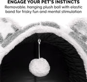 Cat Bed Snuggle Hideout for Indoor Cats & Small Dogs, Washable & Foldable W/ Plush Ball Toy - Snuggle Hideout-Bear Pet Tent - Silver Stars, Small