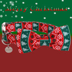 Christmas Dog Collar with Bow Tie, Red Green Strip Snowflake Dog Collar Soft Durable Adjustable Cotton Puppy Collar for Small Medium Large Dog