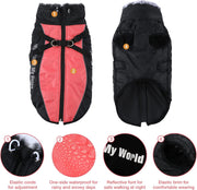 Warm Dog Coats with Harness Attached, Windproof Dog Winter Jacket with Harness, Reflective Winter Jacket for Dogs with Harness, XXL Dog Jacket, Dog Coat XXL Red 2XL