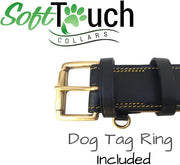 Black Leather Padded Dog Collar with Heavy Duty Brass Buckle, Size Xlarge, 28
