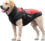 Warm Dog Coats with Harness Attached, Windproof Dog Winter Jacket with Harness, Reflective Winter Jacket for Dogs with Harness, XXL Dog Jacket, Dog Coat XXL Red 2XL