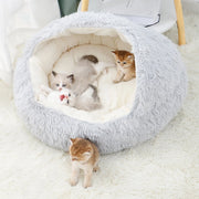 Calming Dog Beds & Cat Cave Bed with Hooded Cover,Removable Washable round Beds for Small Medium Pets,Anti-Slip Faux Fur Fluffy Coved Bed for Improved Sleep,Fits up to 11 Lbs