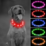 Led Dog Collar, USB Rechargeable LED Dog Necklace Light, Silicone Light up Dog Collars Glow in the Dark (Red-Silicone)